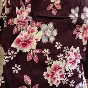 Yukata Floral Print Dress in Deep Plum and Pink